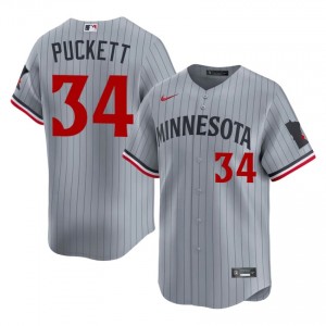 Kirby Puckett #34 Twin Cities Baseball Jersey | Replica Men Gray Stitched Edition 73856613