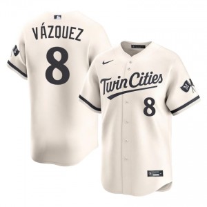 Cream Christian Vazquez #8 MIN Twins Baseball Sewn Jersey | Genuine Men Fit 94317031