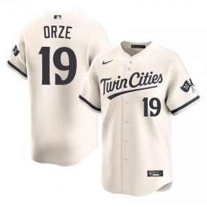 #19 Eric Orze Official Men Baseball Jersey | MIN Twins Cream Fan Gear 51106677