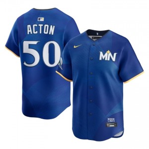 #50 Garrett Acton Authentic Men City Connect Baseball Jersey | Minnesota Twins Royal Fan Gear 49794265