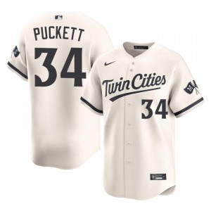 Cream Kirby Puckett #34 Twins Baseball Embroidery Jersey | Game Men Fit 74638029
