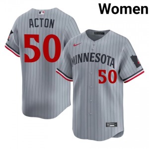 Garrett Acton #50 Twins Baseball Jersey | Limited Women Gray Embroidery Edition 32989347