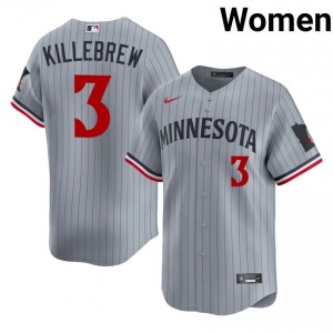 Harmon Killebrew #3 Twins Baseball Jersey | MLB Women Gray Stitched Edition 35994925