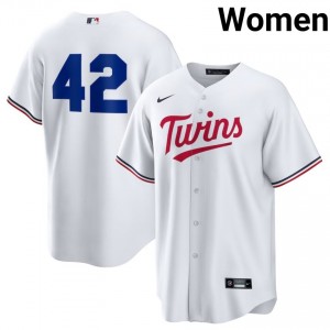 White Jackie Robinson Day #42 Twins Baseball Embroidery Jersey | Exclusive Women Fit 73180383