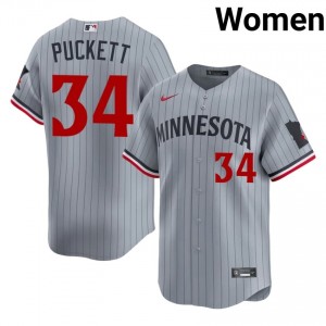 MIN Twins Kirby Puckett #34 Gray Women Baseball Jersey | 2026 Season Exclusive 22453032