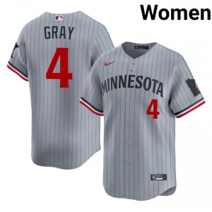 Tristan Gray #4 MIN Baseball Jersey | Official Women Gray Stitch Edition 26787375