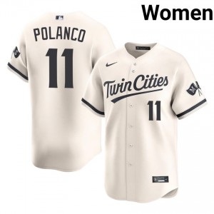 Cream Jorge Polanco #11 Twins Baseball Sewn Jersey | Authentic Women Fit 88585234