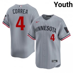 Carlos Correa #4 Twins Baseball Jersey | Authentic Youth Gray Sewn Edition 87246026