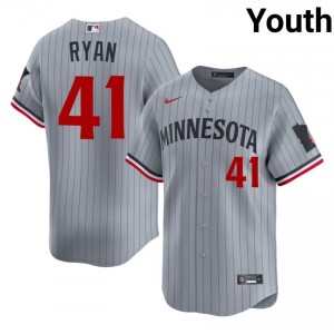 Minnesota Twins Joe Ryan #41 Gray Youth Baseball Jersey | 2026 Season Exclusive 63915451