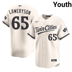 #65 Cody Laweryson Authentic Youth Baseball Jersey | Twins Cream Fan Gear 86299651