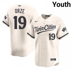 Minnesota Twins Eric Orze #19 Cream Youth Baseball Jersey | 2026 Season Professional 72021927