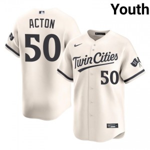 #50 Garrett Acton Pro-Grade Youth Baseball Jersey | Twins Cream Fan Gear 12414179