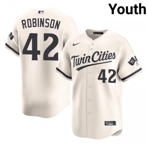 Cream Jackie Robinson #42 MIN Twins Baseball Stitch Jersey | Official Youth Fit 40838608
